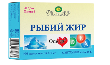 РЫБИЙ ЖИР ВИТ. А,Д,Е КАПС. 370МГ МИРРОЛЛА №100 БАД в Тюмени