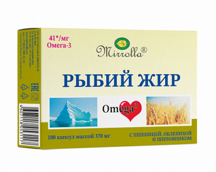 РЫБИЙ ЖИР С МАСЛОМ ЗАРОДЫШИ ПШЕНИЦЫ-ОБЛЕПИХИ-ШИПОВНИКА КАПС. 370МГ  МИРРОЛЛА №100 БАД в Санкт-Петербурге