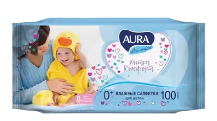 САЛФЕТКИ ВЛАЖНЫЕ ДЕТСКИЕ АУРА ULTRA COMF АЛОЭ+ВИТ Е №100 в Санкт-Петербурге