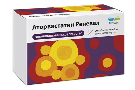 АТОРВАСТАТИН РЕНЕВАЛ ТАБ. П.П.О. 40МГ №90 в Москве