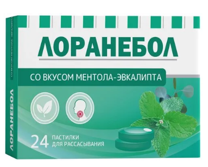 ЛОРАНЕБОЛ ПАСТИЛКИ  ДЛЯ РАССАС. МЕНТОЛ ЭВКАЛИПТ №24 БАД в Абакане