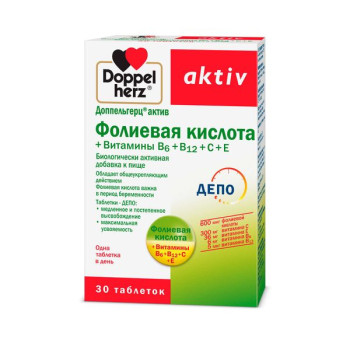 ДОППЕЛЬГЕРЦ АКТИВ ФОЛИЕВАЯ КИСЛОТА+ВИТ B6+B12+C+E ТАБ. 1,111Г №30 БАД в Курске